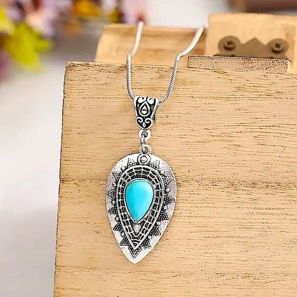 Sterling Silver Turquoise Pendant Necklace - Picture 3 of 5